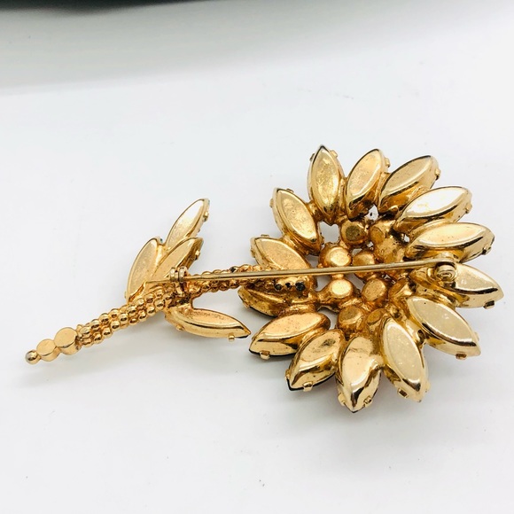 Vintage Large Flower Stem rhinestone Brooch - Picture 9 of 10